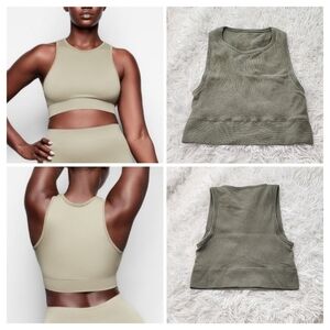 S/M SKIMS STRETCH RIB HIGH NECK BRA/SLATE GREEN/ NWOT